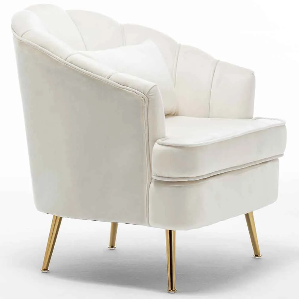 Poltrona Sedia Relax Tessuto e Metallo Imbottita Design Moderno Beige Oro