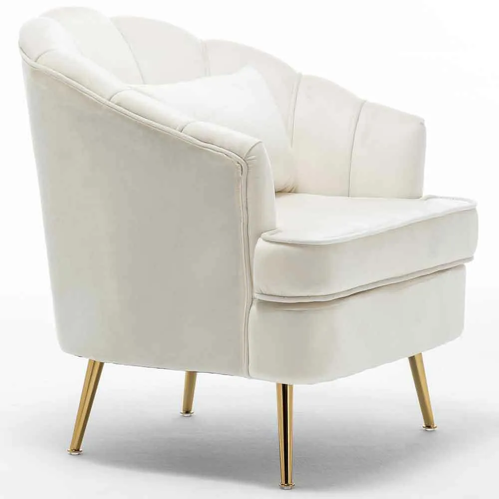 Poltrona Sedia Relax Tessuto e Metallo Imbottita Design Moderno Beige Oro