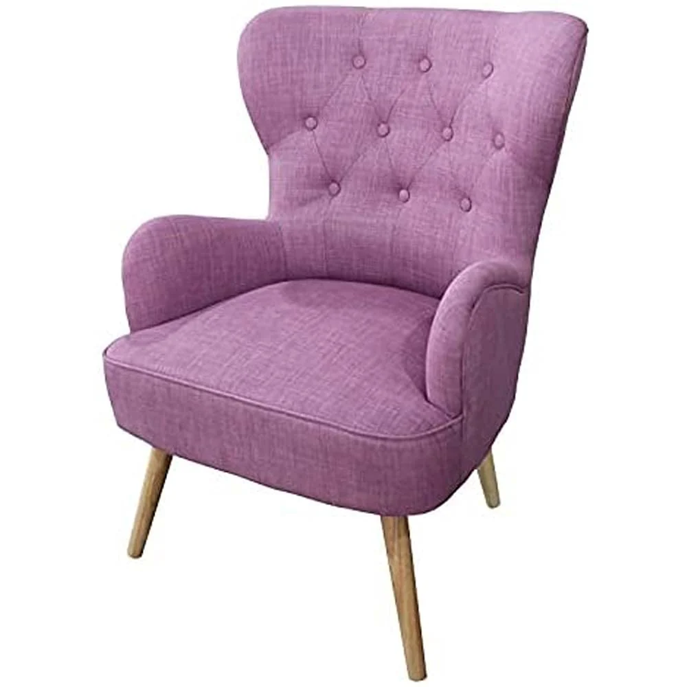 Poltrona Sedia Relax Tessuto Piedi Legno Imbottita Design Moderno Rosa