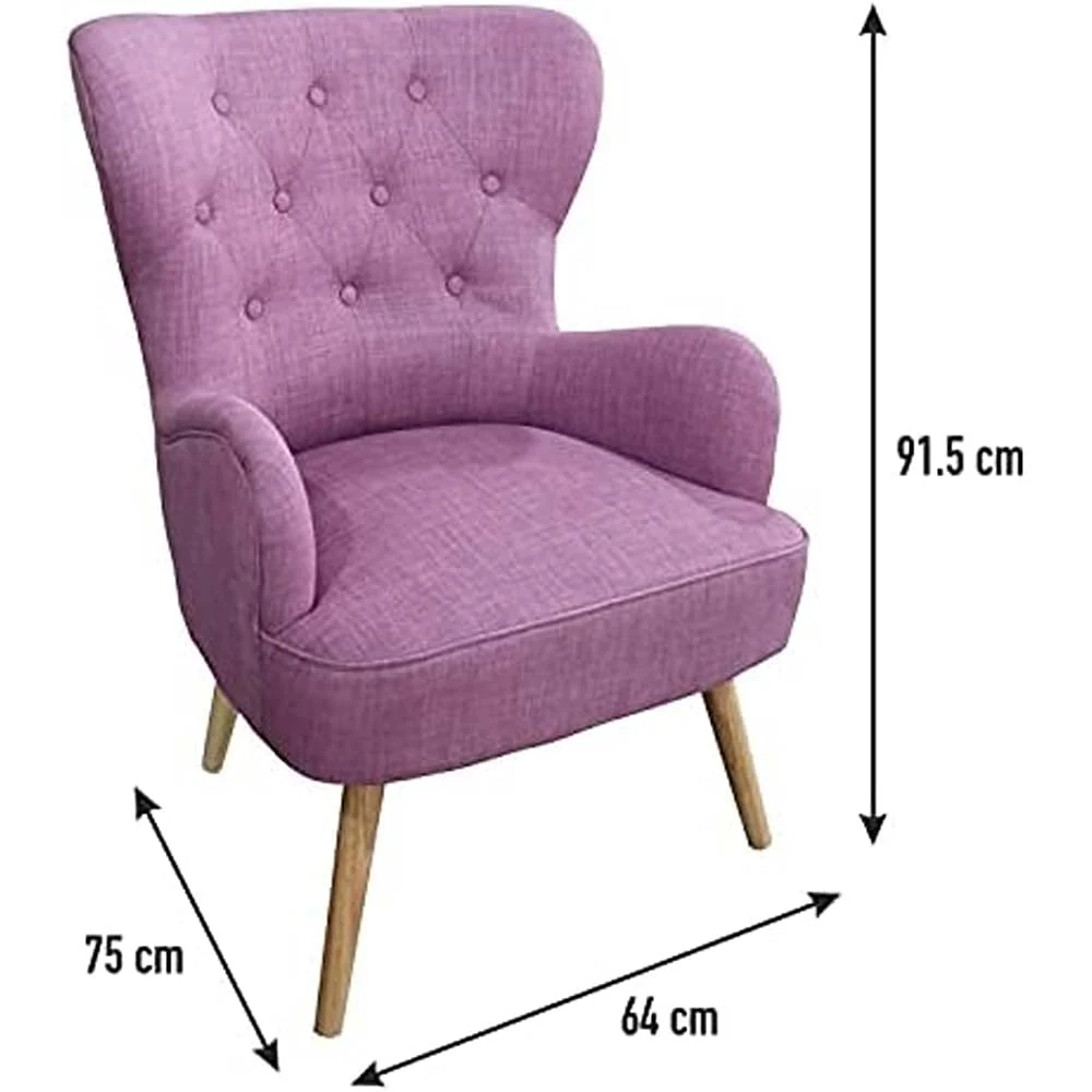 Poltrona Sedia Relax Tessuto Piedi Legno Imbottita Design Moderno Rosa
