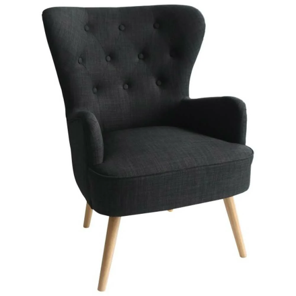 Poltrona Sedia Relax Tessuto Piedi Legno Imbottita Design Moderno Grafite
