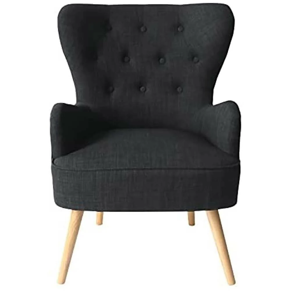 Poltrona Sedia Relax Tessuto Piedi Legno Imbottita Design Moderno Grafite