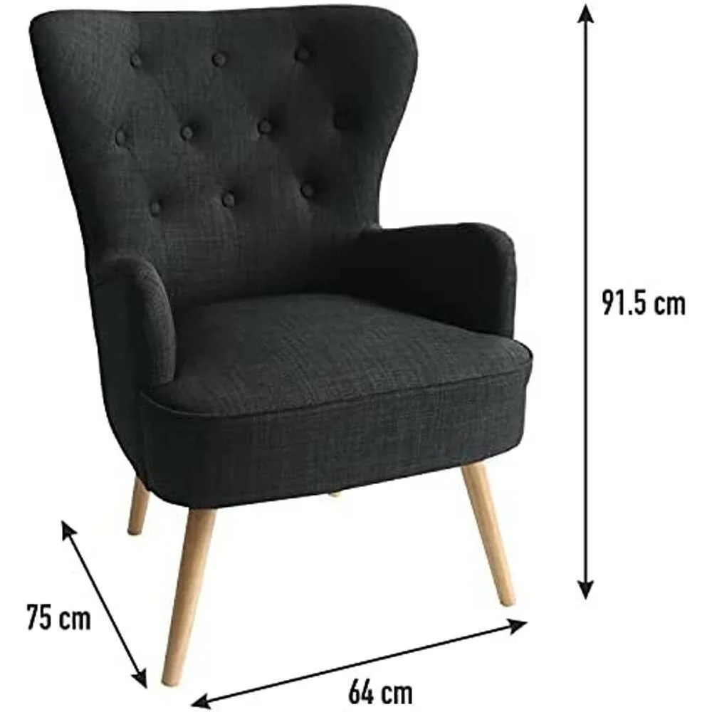 Poltrona Sedia Relax Tessuto Piedi Legno Imbottita Design Moderno Grafite