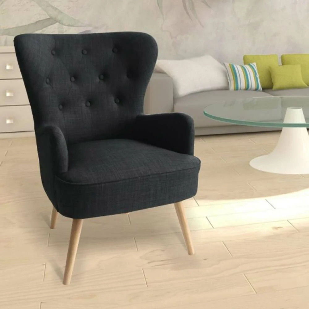 Poltrona Sedia Relax Tessuto Piedi Legno Imbottita Design Moderno Grafite