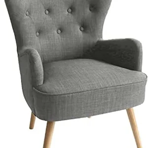 Poltrona Sedia Relax Tessuto Piedi Legno Imbottita Design Moderno Grigio