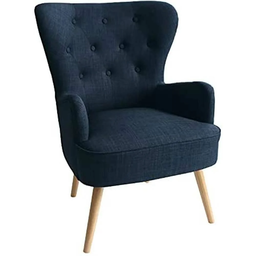 Poltrona Sedia Relax Tessuto Piedi Legno Imbottita Design Moderno Blu