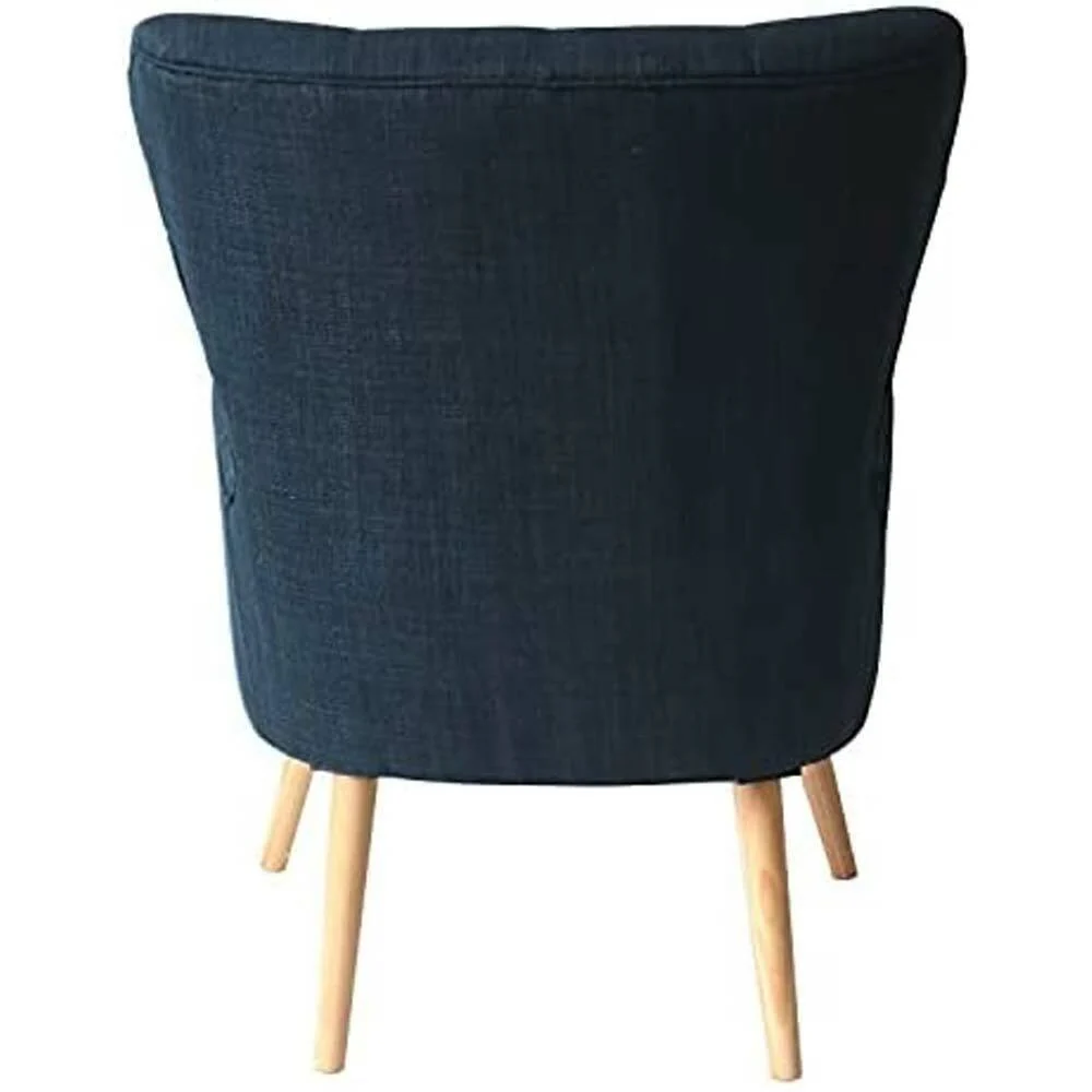 Poltrona Sedia Relax Tessuto Piedi Legno Imbottita Design Moderno Blu