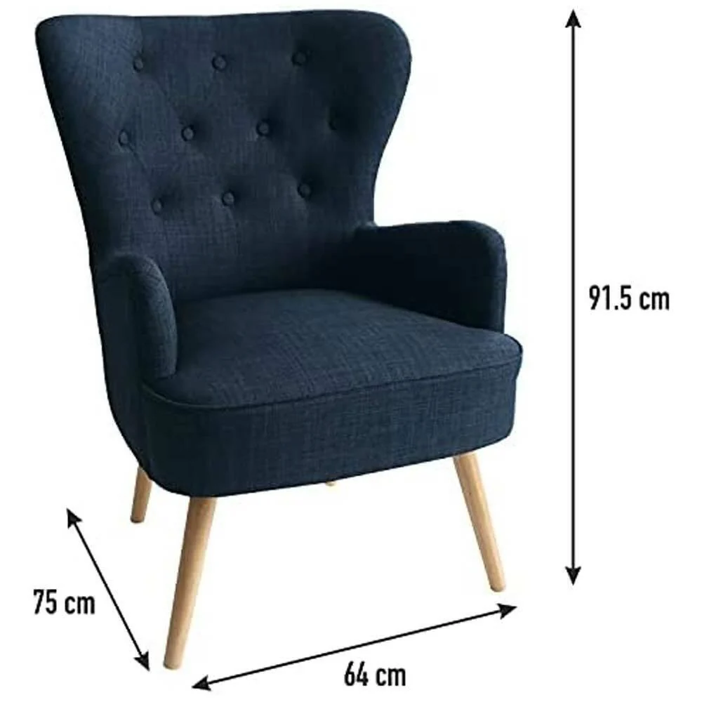 Poltrona Sedia Relax Tessuto Piedi Legno Imbottita Design Moderno Blu