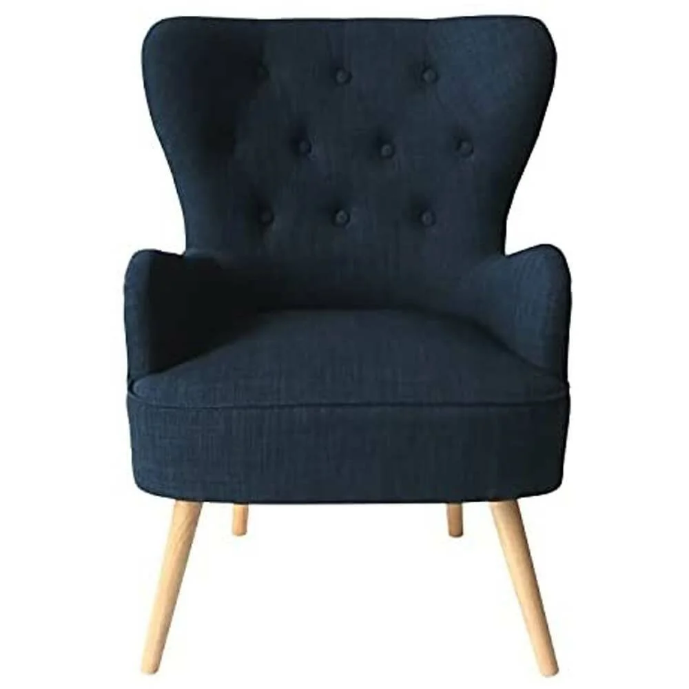 Poltrona Sedia Relax Tessuto Piedi Legno Imbottita Design Moderno Blu