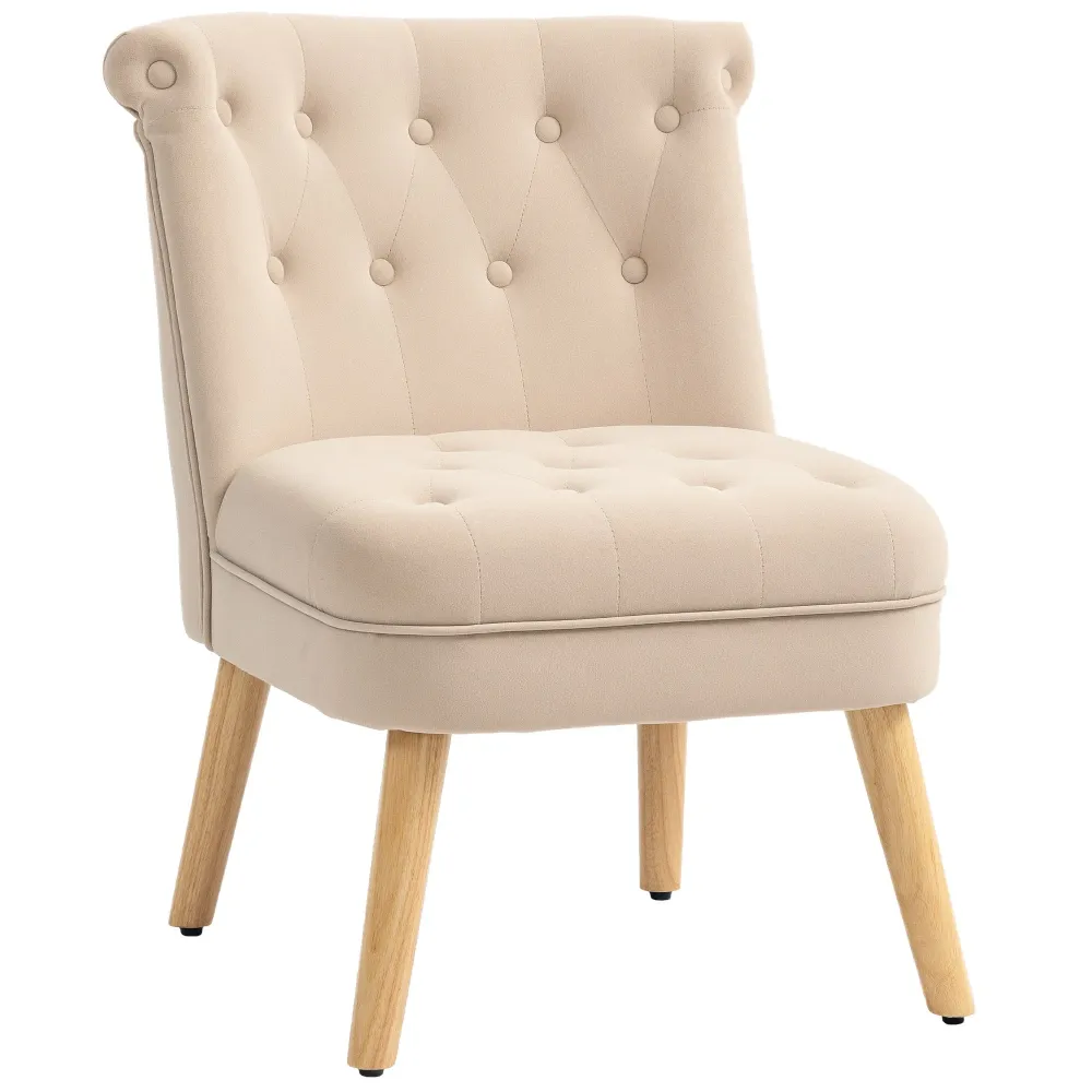 Poltrona da Soggiorno e Camera 60x66x79 cm Trapuntata Bottoni Velluto Beige