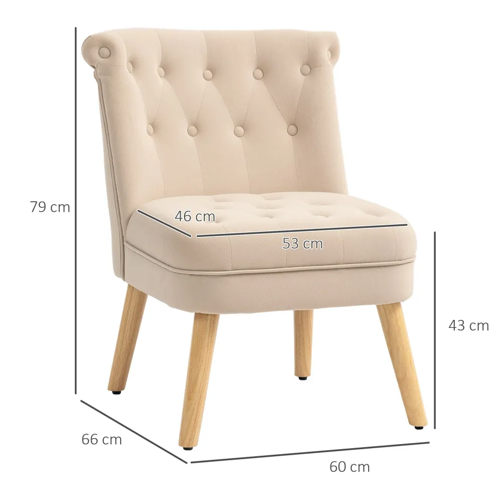 Poltrona da Soggiorno e Camera 60x66x79 cm Trapuntata Bottoni Velluto Beige