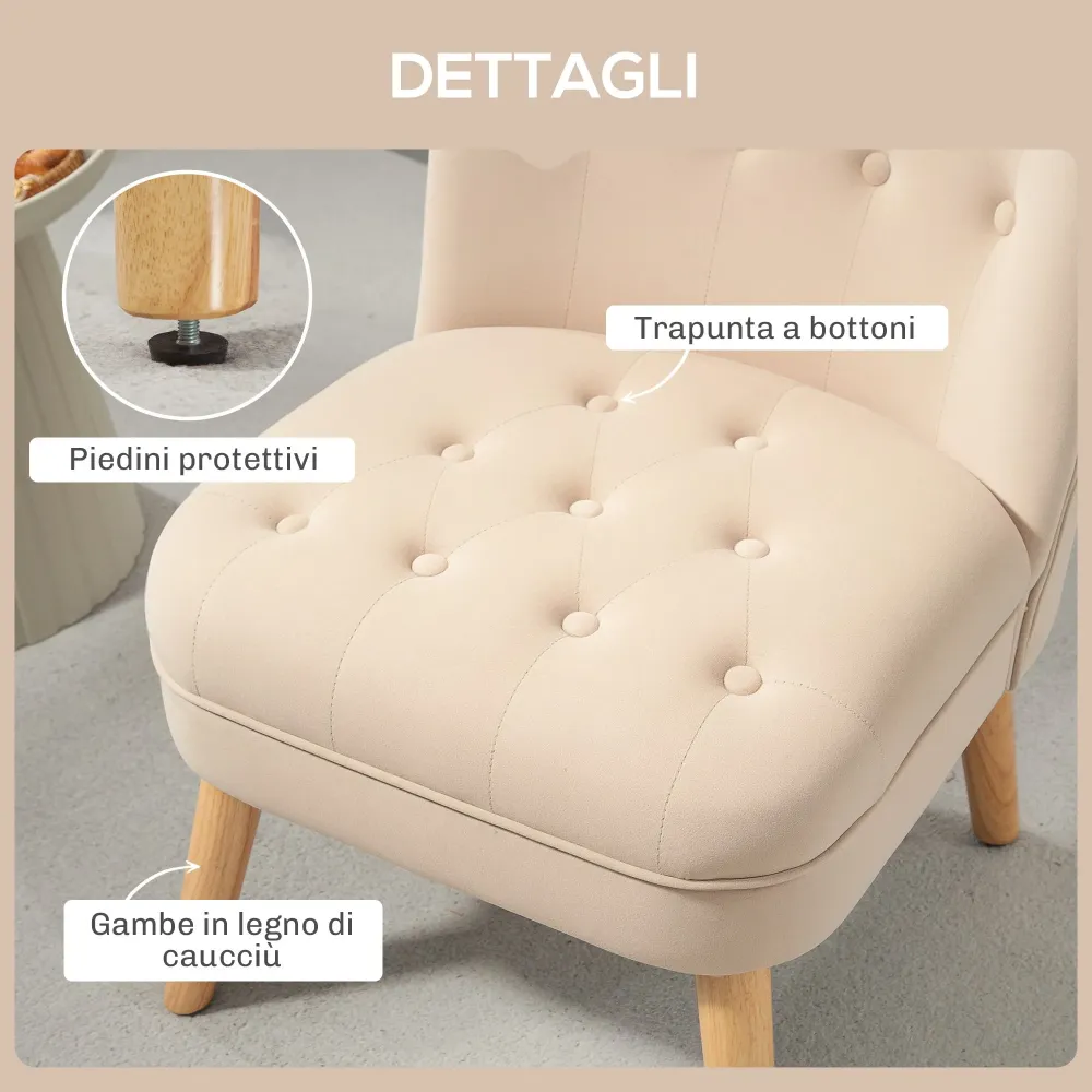 Poltrona da Soggiorno e Camera 60x66x79 cm Trapuntata Bottoni Velluto Beige
