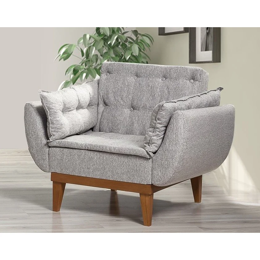 Poltrona soggiorno rivestita lino colore grigio schienale reclinabile cm 96x82x80h