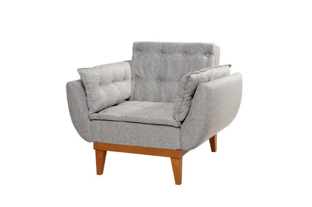 Poltrona soggiorno rivestita lino colore grigio schienale reclinabile cm 96x82x80h