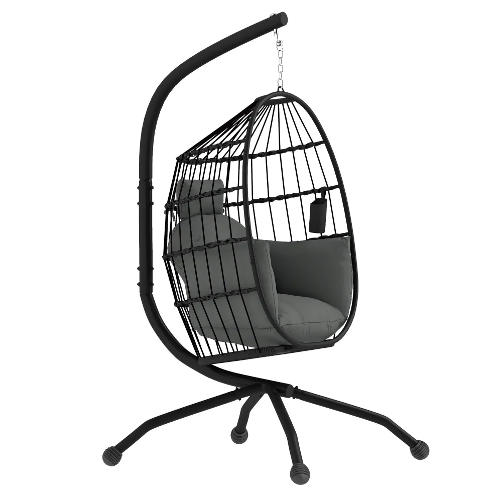 Poltrona Sospesa Amaca Uovo 120x88x192 cm con Gancio Regolabile Acciaio Nero e Grigio