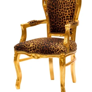 Poltrona stile barocco struttura legno oro e tessuto leopardato cm 63x65x108h