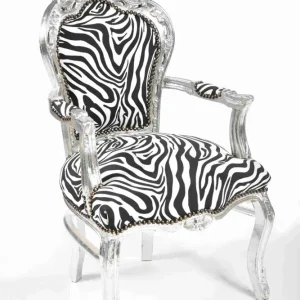 Poltrona stile barocco zebrata struttura legno colore argento cm 63x65x108h