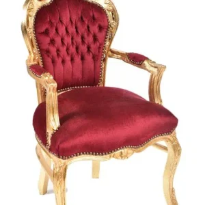 Poltrona stile luigi XVI legno colore oro e velluto colore rosso cm 63x65x108h