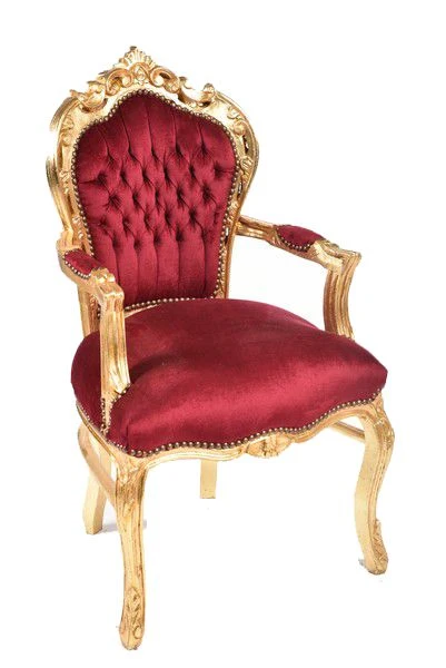 Poltrona stile luigi XVI legno colore oro e velluto colore rosso cm 63x65x108h