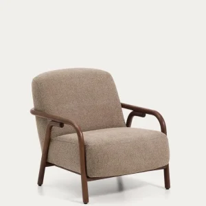 Poltrona Sylo ciniglia tortora e legno massello di frassino finitura noce, FSC 100 %