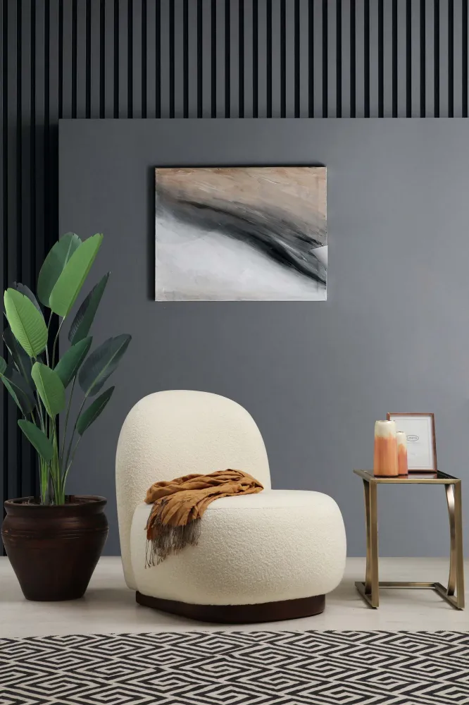 Poltrona tessuto color crema con struttura faggio design moderno cm 74x85x75