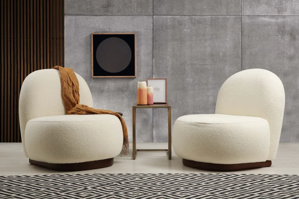 Poltrona tessuto color crema con struttura faggio design moderno cm 74x85x75