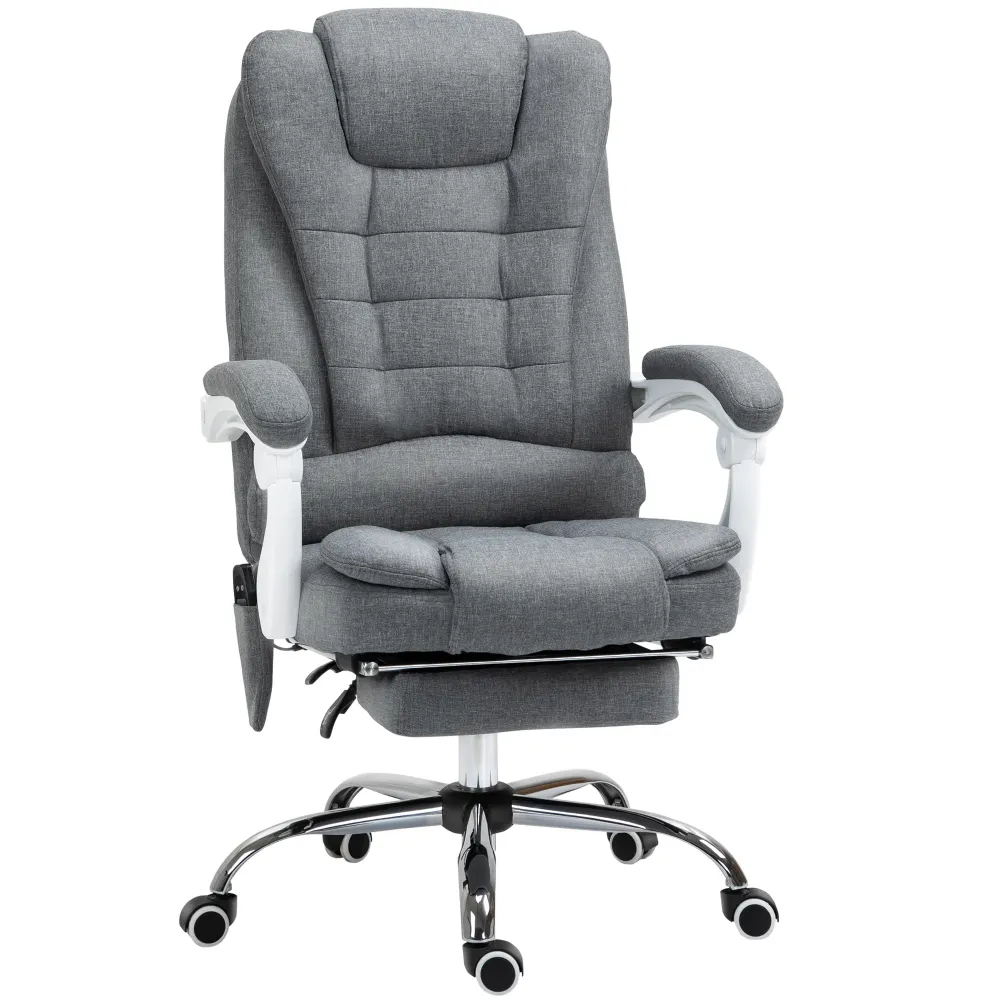 Poltrona da Ufficio 67x79x111-121 cm con Telecomando e 6 Punti di Massaggio Tessuto Misto Velluto e Lino Grigio