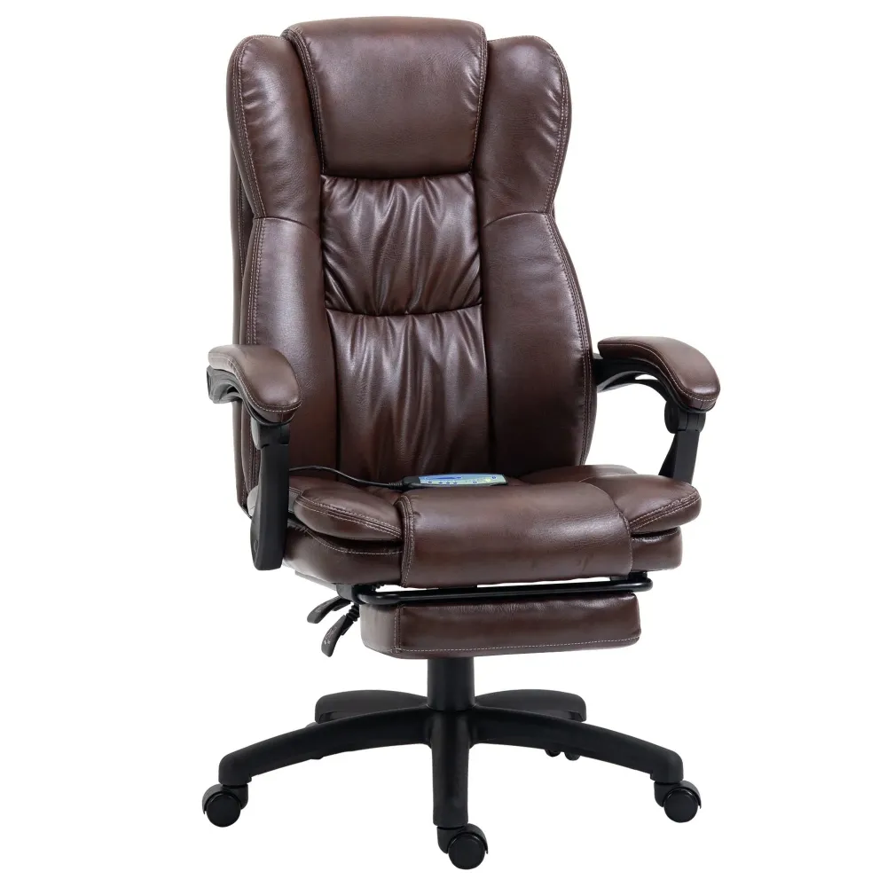 Poltrona da ufficio massaggiante con 6 testine vibranti e poggiapiedi marrone, 68,5x68,5x119-127 cm