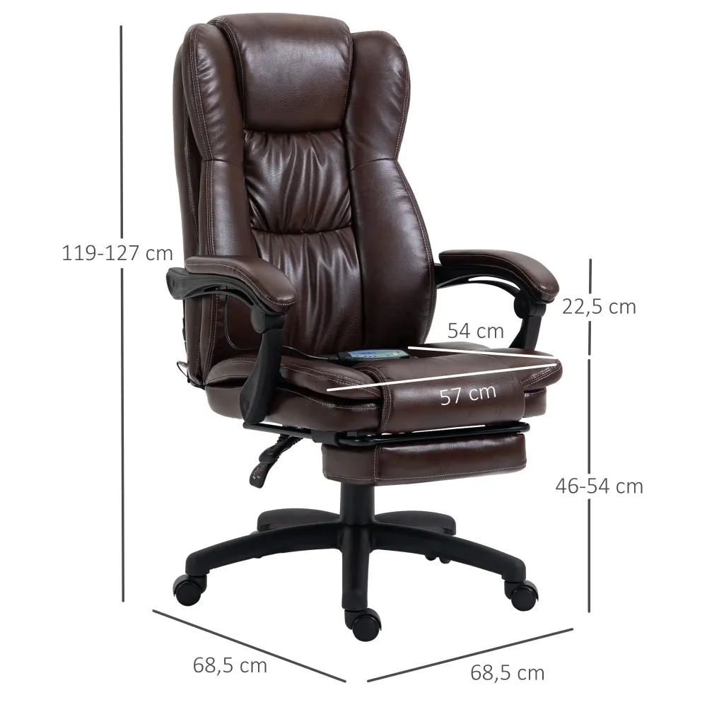 Poltrona da ufficio massaggiante con 6 testine vibranti e poggiapiedi marrone, 68,5x68,5x119-127 cm