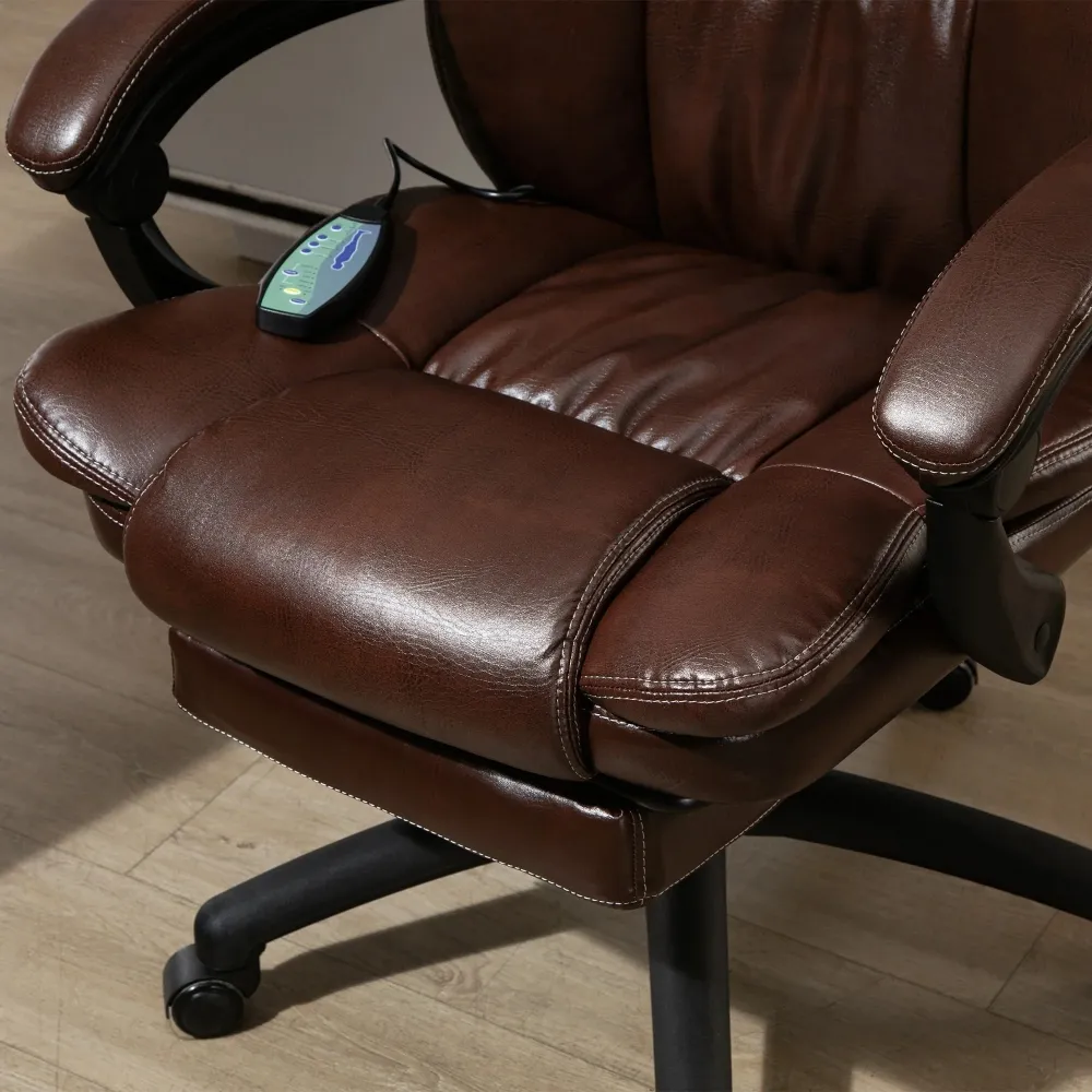 Poltrona da ufficio massaggiante con 6 testine vibranti e poggiapiedi marrone, 68,5x68,5x119-127 cm