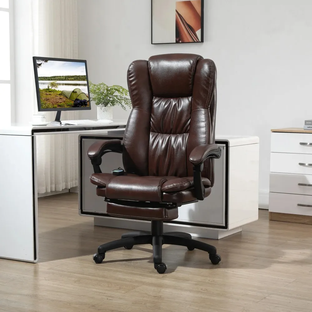 Poltrona da ufficio massaggiante con 6 testine vibranti e poggiapiedi marrone, 68,5x68,5x119-127 cm
