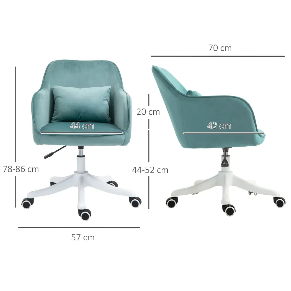 Poltrona da ufficio massaggiante effetto velluto con funzione di vibrazione verde, 55x65x86 cm
