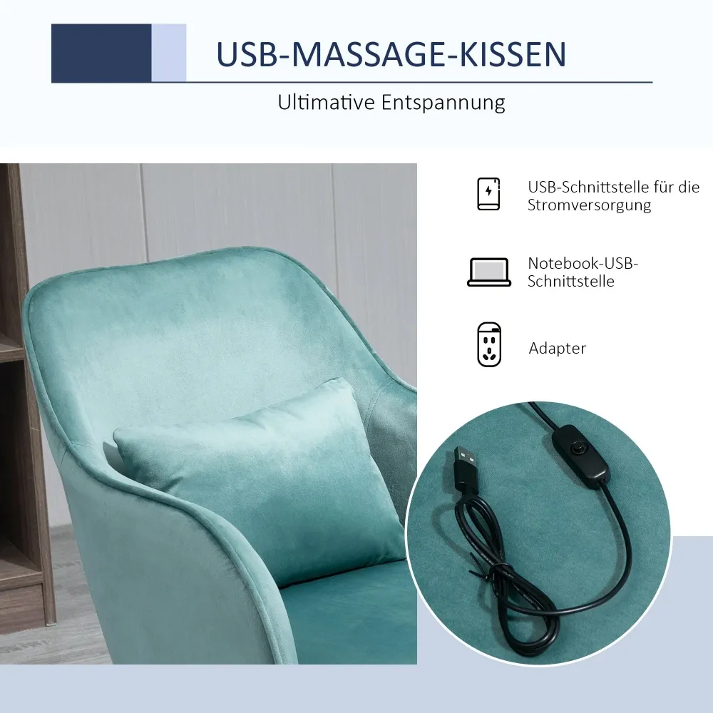 Poltrona da ufficio massaggiante effetto velluto con funzione di vibrazione verde, 55x65x86 cm