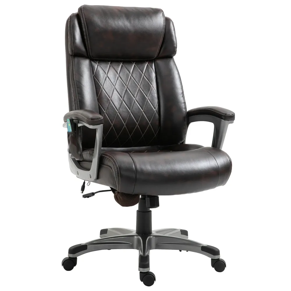 Poltrona da ufficio massaggiante massaggio ergonomico 6 punti ecopelle marrone, 70x76,5x114-124 cm