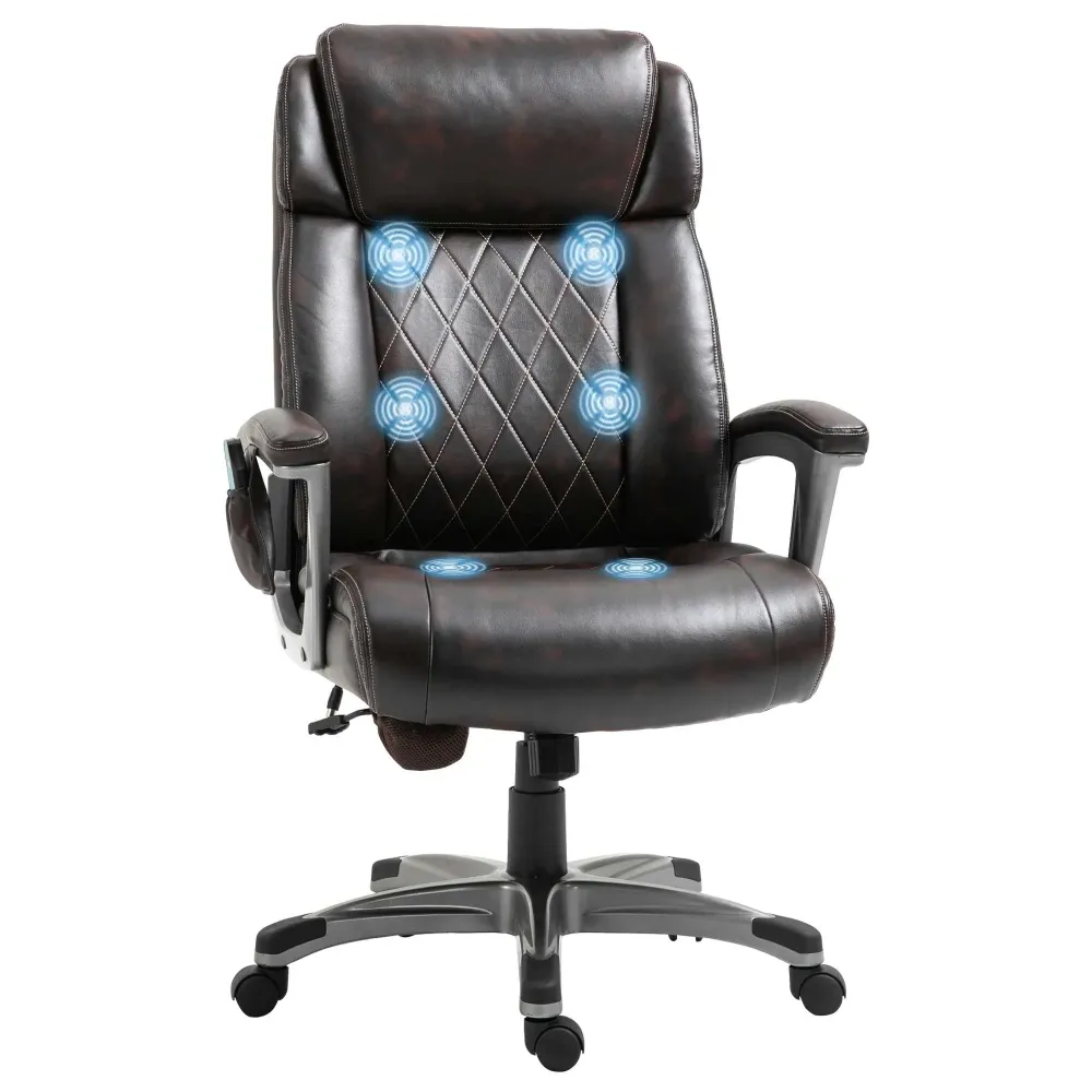 Poltrona da ufficio massaggiante massaggio ergonomico 6 punti ecopelle marrone, 70x76,5x114-124 cm