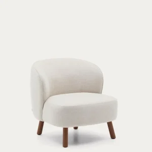 Poltrona Ulit ciniglia beige con gambe legno massello di frassino finitura noce