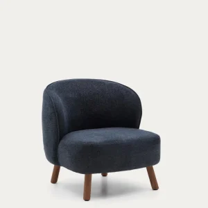 Poltrona Ulit ciniglia grigio-blu con gambe legno massello di frassino finitura noce