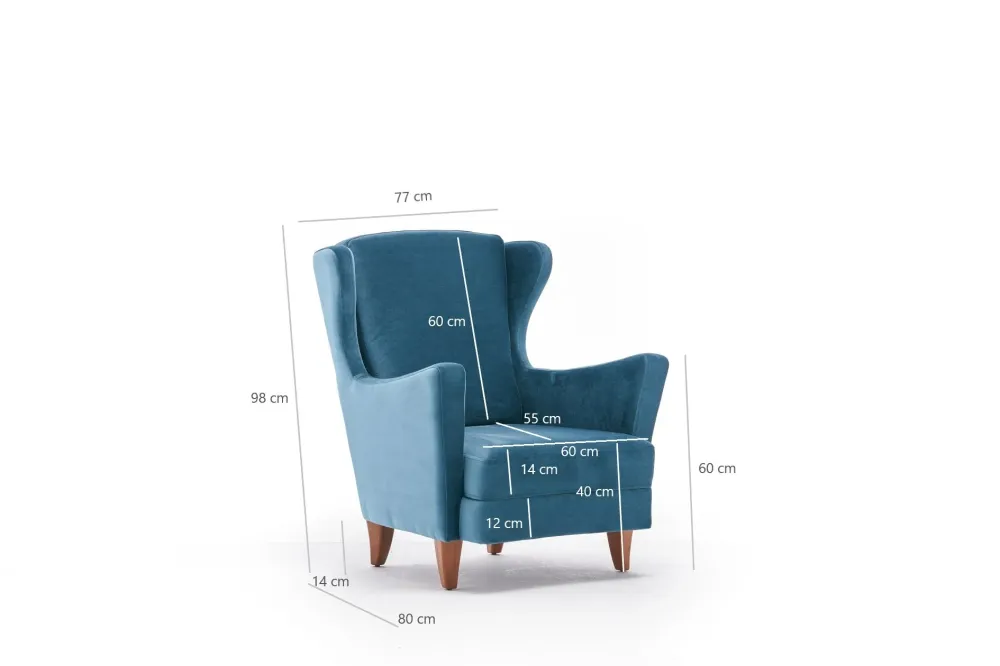 Poltrona velluto colore turchese da salotto struttura legno cm 77x80x98h