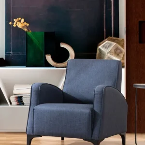 Poltrona zona giorno design moderno rivestimento tessuto blu cm 78x78x87h