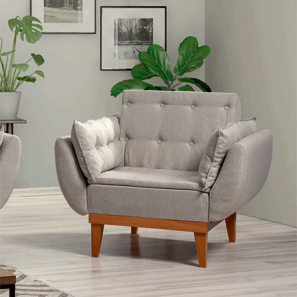 Poltrona zona giorno rivestita lino crema schienale ribaltabile cm 96x82x80h