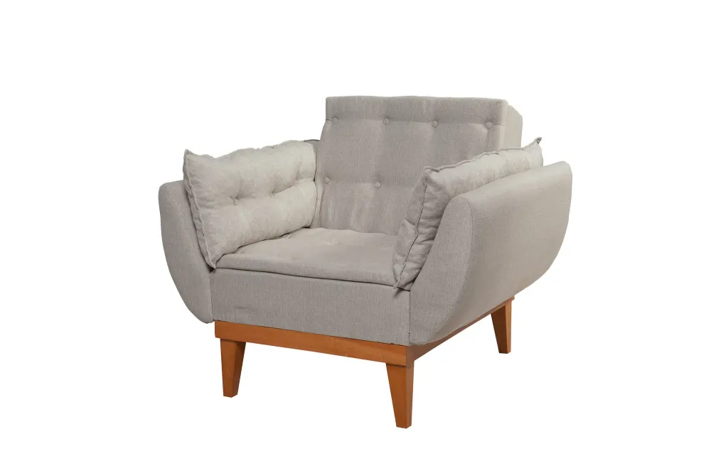 Poltrona zona giorno rivestita lino crema schienale ribaltabile cm 96x82x80h