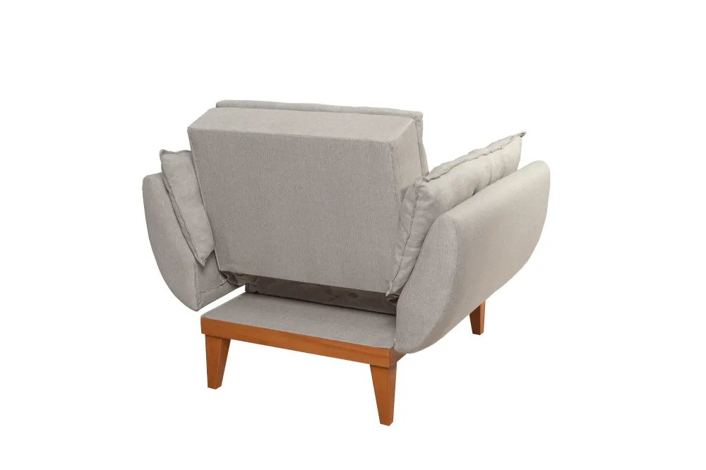 Poltrona zona giorno rivestita lino crema schienale ribaltabile cm 96x82x80h