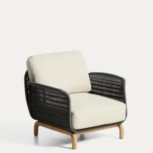 Poltroncina Alipa legno massello di acacia e corda grigio scuro, FSC 100 %