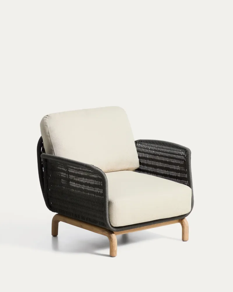 Poltroncina Alipa legno massello di acacia e corda grigio scuro, FSC 100 %