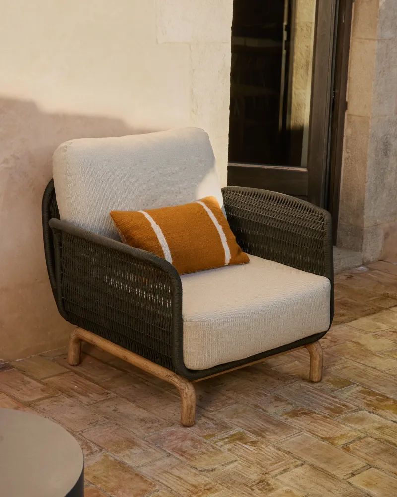 Poltroncina Alipa legno massello di acacia e corda grigio scuro, FSC 100 %