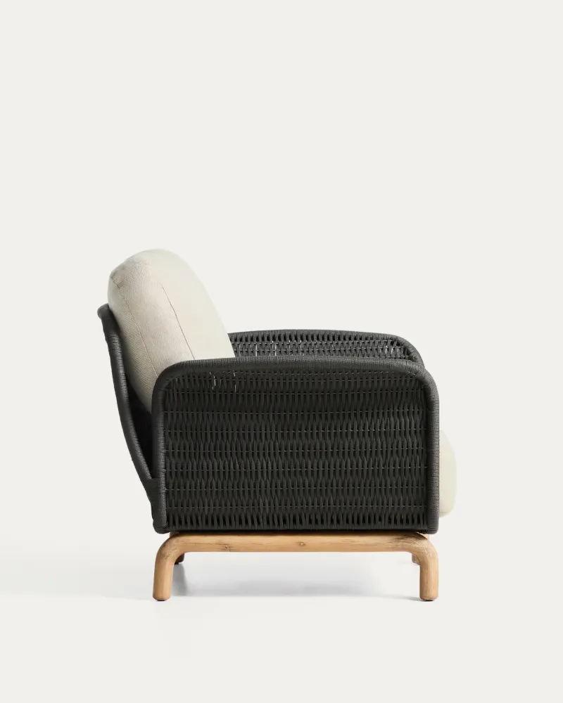 Poltroncina Alipa legno massello di acacia e corda grigio scuro, FSC 100 %