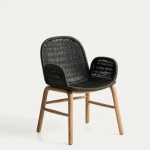 Poltroncina Alipa legno massello di acacia e corda grigio scuro, FSC 100 %