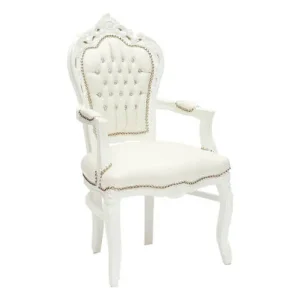 Poltroncina barocco da camera legno ed ecopelle bianco cm 63X65X108