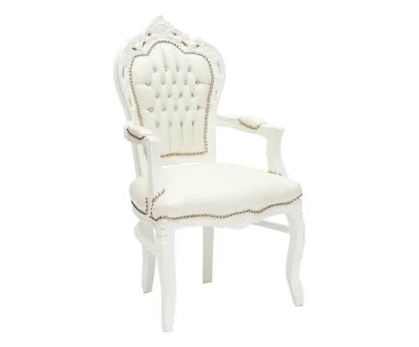 Poltroncina barocco da camera legno ed ecopelle bianco cm 63X65X108