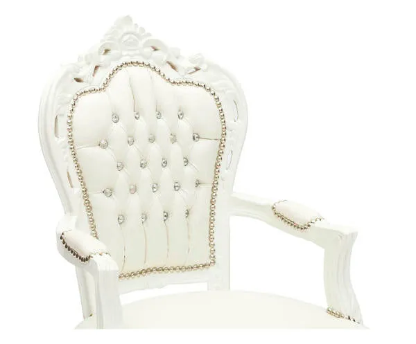 Poltroncina barocco da camera legno ed ecopelle bianco cm 63X65X108